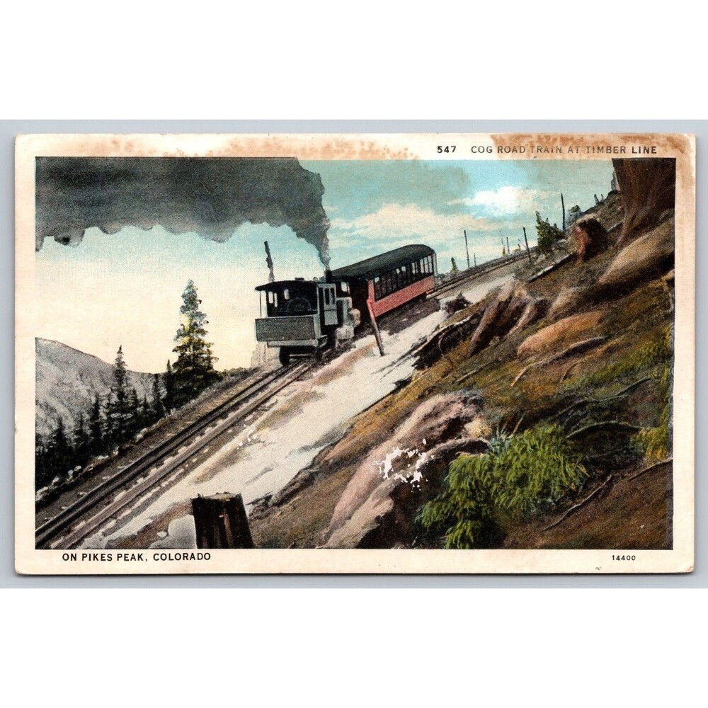 Postcard Colorado Pikes Peak Cog Road Train at Timber Line c1920s Unposted READ